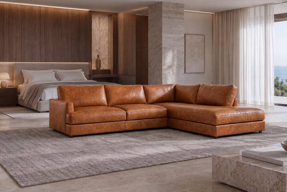 Serena Leather Sectional Sofa - Distressed