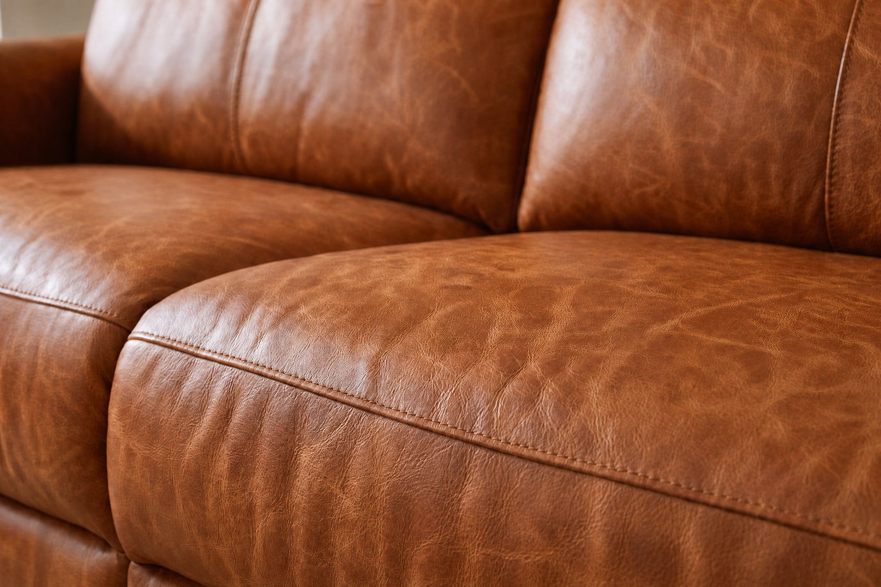 Elodie Distressed Italian Aniline Leather Dual Recliner Sofa with Console