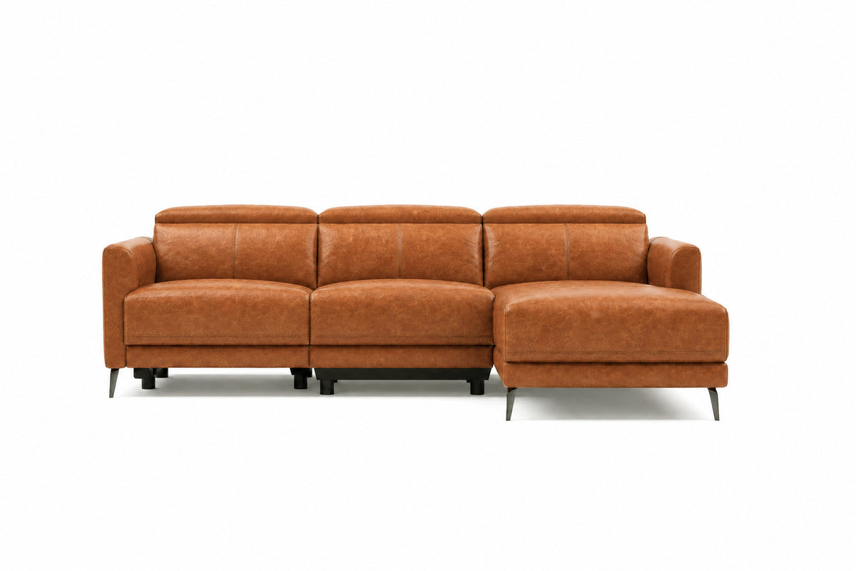 Andria Distressed Italian Aniline Leather Power Reclining Sectional Sofa