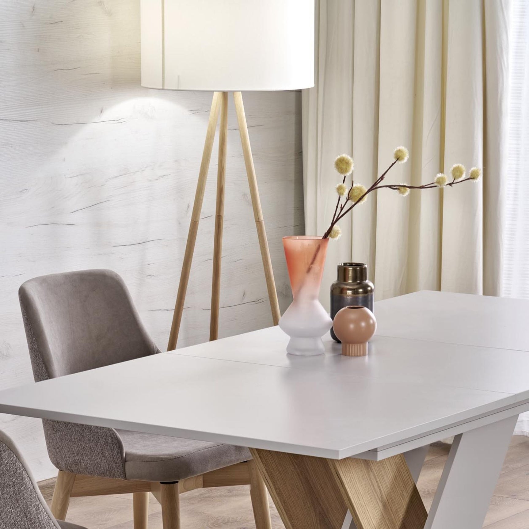 TOKYO Beige Linen Floor Lamp for Living Room, Bedroom & Reading Nook – Scandinavian Minimalist Design