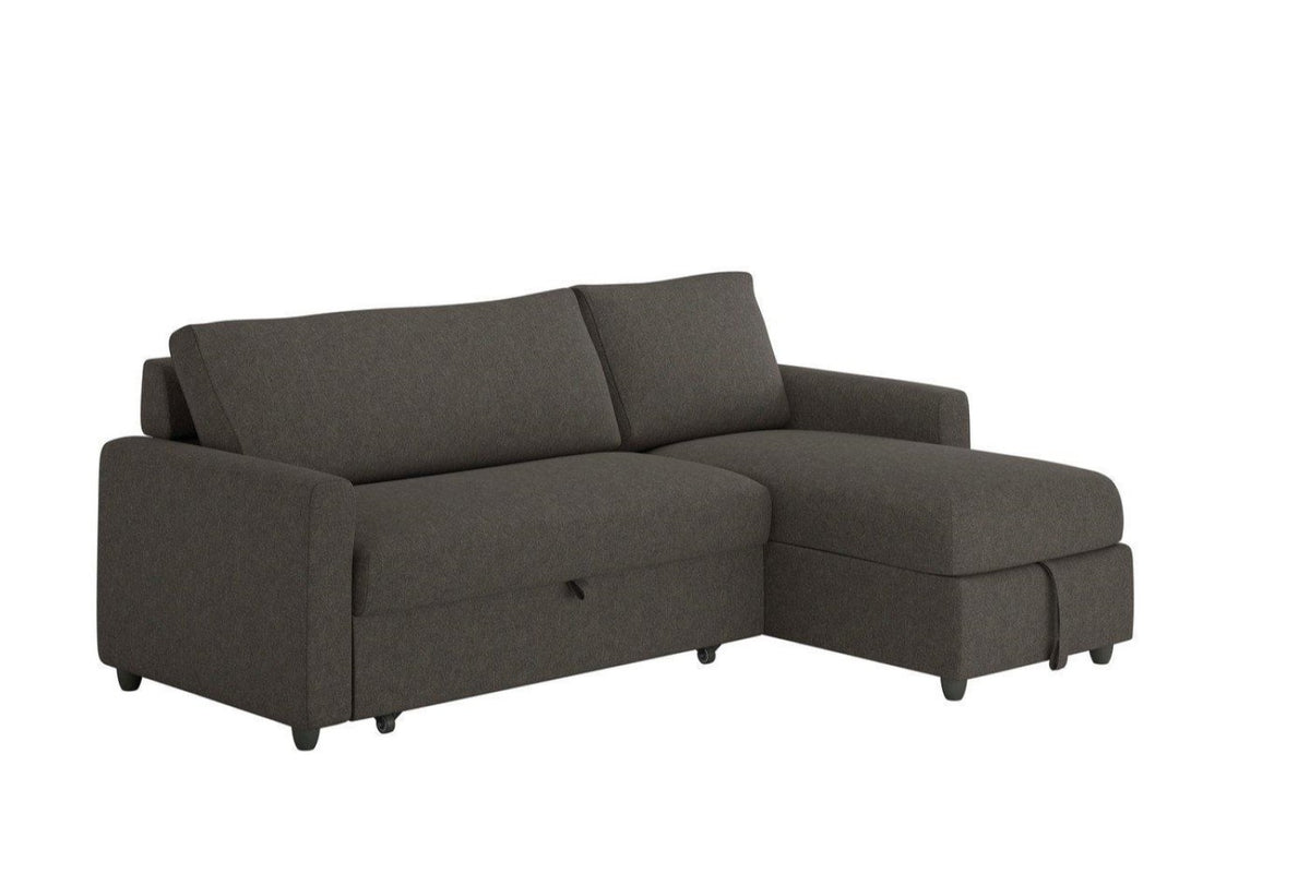 Valencia Silvano Fabric 3-Seater Queen Sofa-Bed with Chaise, Dark Grey