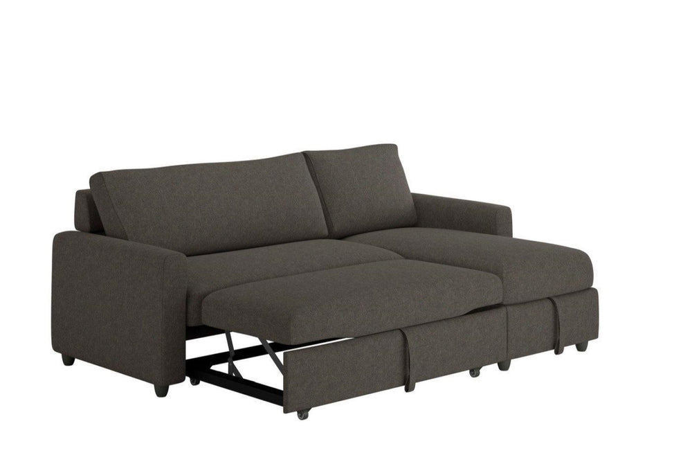 Valencia Silvano Fabric 3-Seater Queen Sofa-Bed with Chaise, Dark Grey