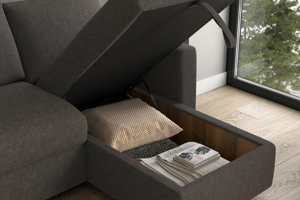 Valencia Silvano Fabric 3-Seater Queen Sofa-Bed with Chaise, Dark Grey
