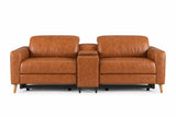 Elodie Distressed Italian Aniline Leather Dual Recliner Sofa with Console