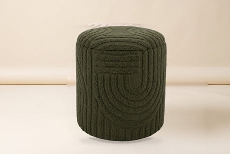 Orla Round Storage Ottoman in Olive Green, studio photo
