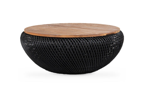 Halden Teak and Rattan Coffee Table in Black, studio photo