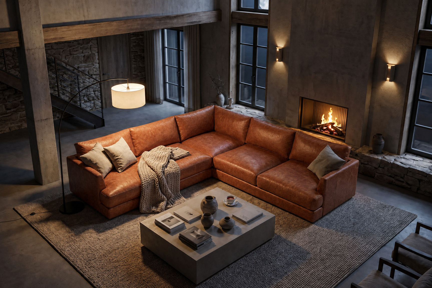 Serena Distressed Leather Corner Sectional Sofa