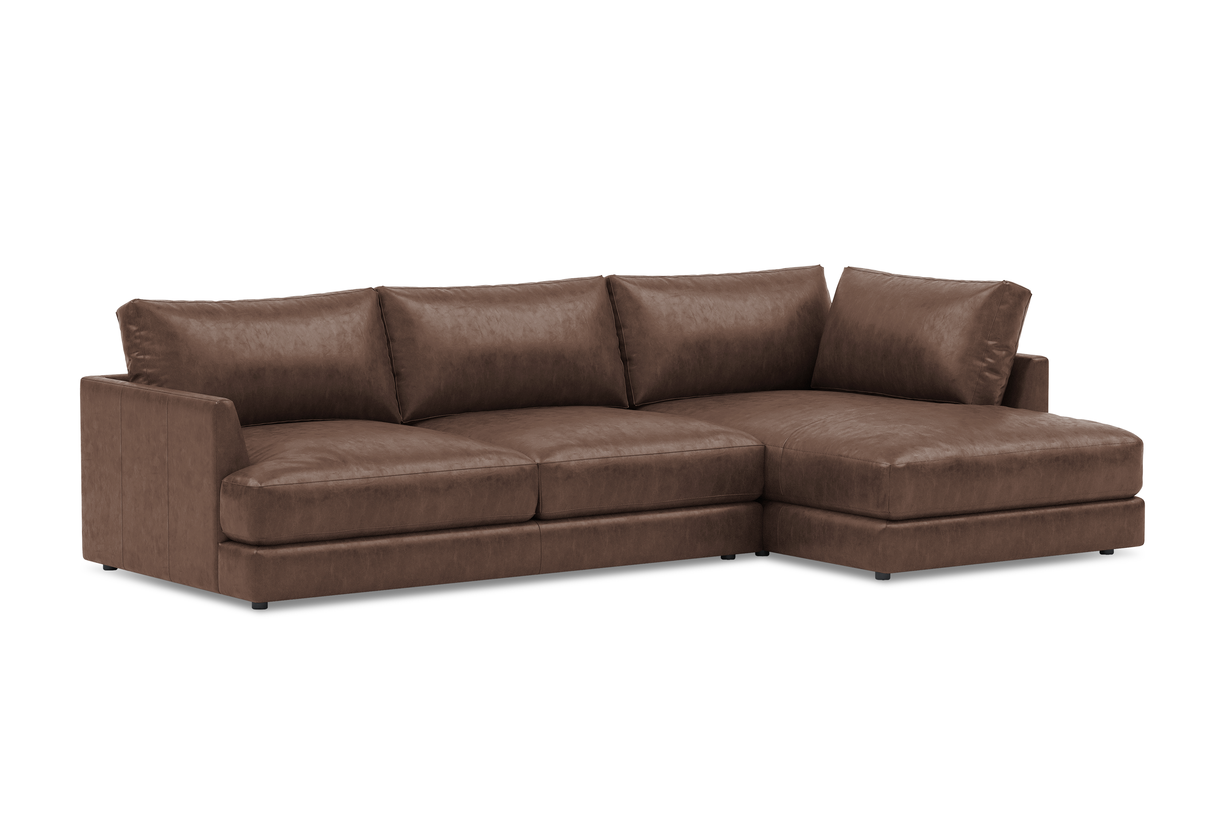 Valencia Serena Leather Three Seats with Right Chaise Sectional Sofa, Brown