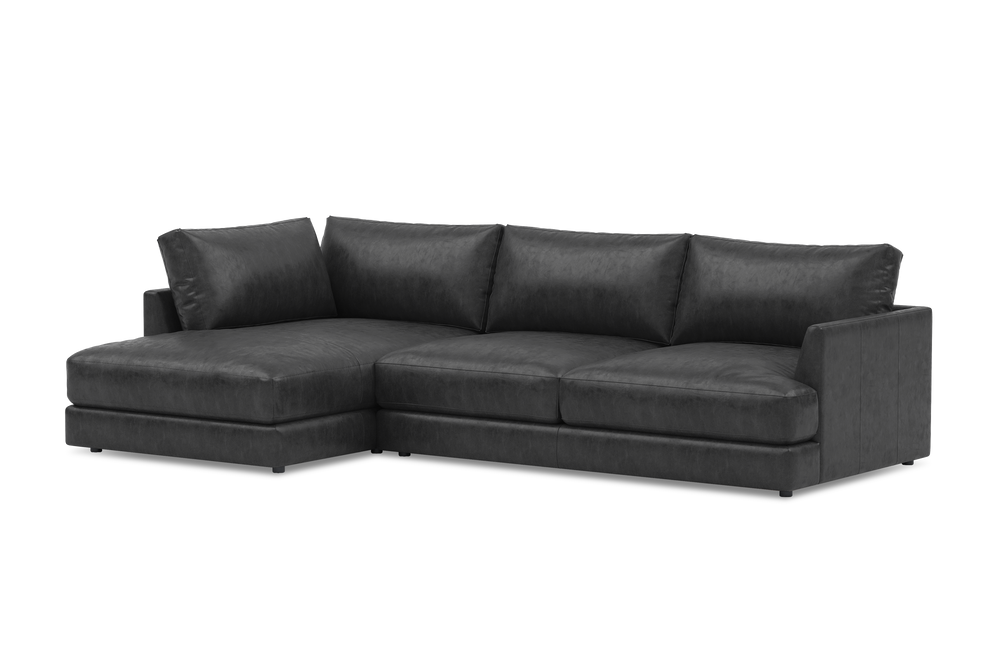 Valencia Serena Leather Three Seats with Left Chaise Sectional Sofa, Black