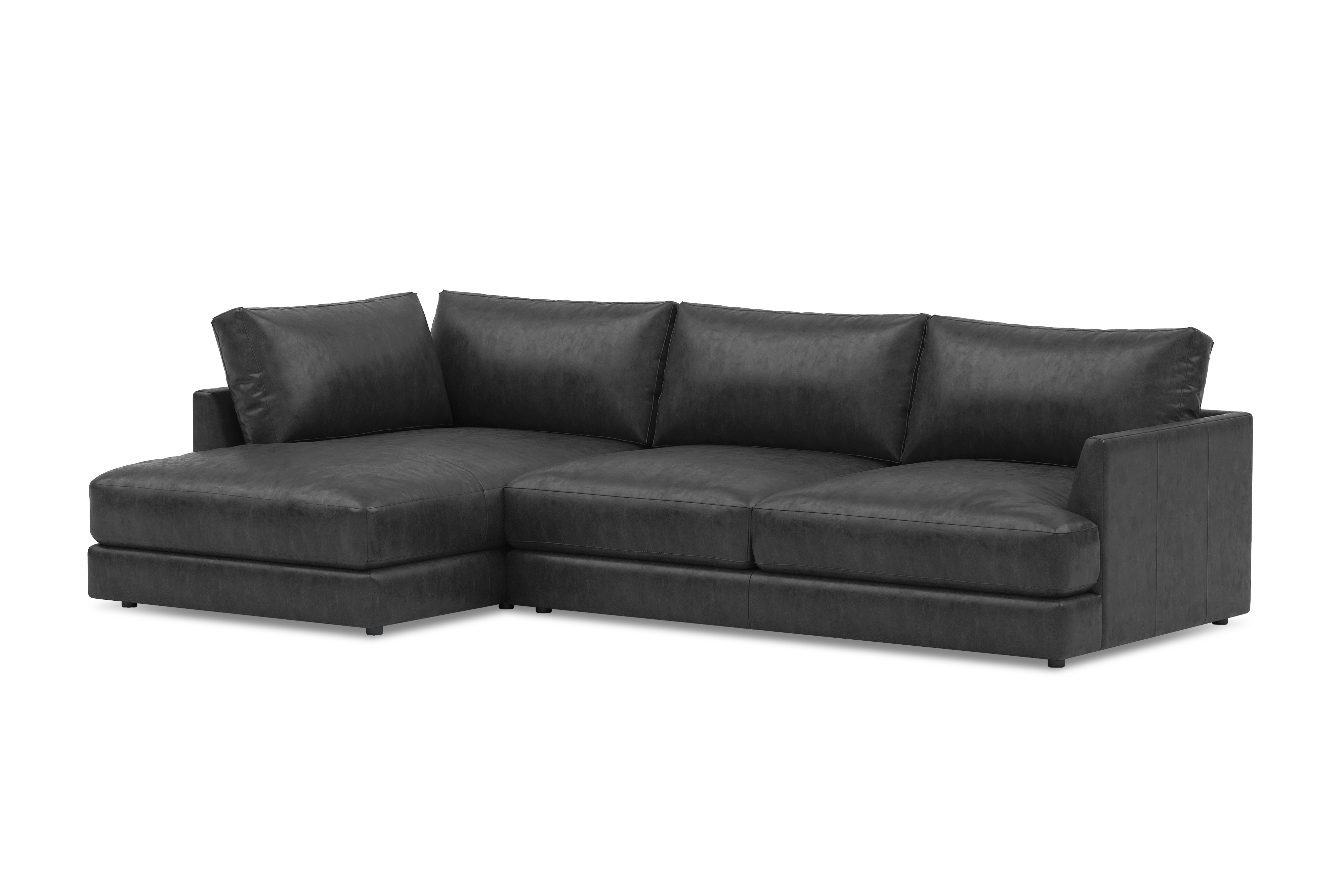 Valencia Serena Leather Three Seats with Left Chaise Sectional Sofa, Black