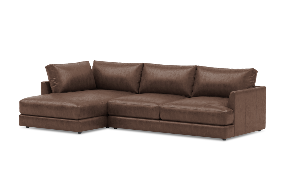 Valencia Serena Leather Three Seats with Left Chaise Sectional Sofa, Brown