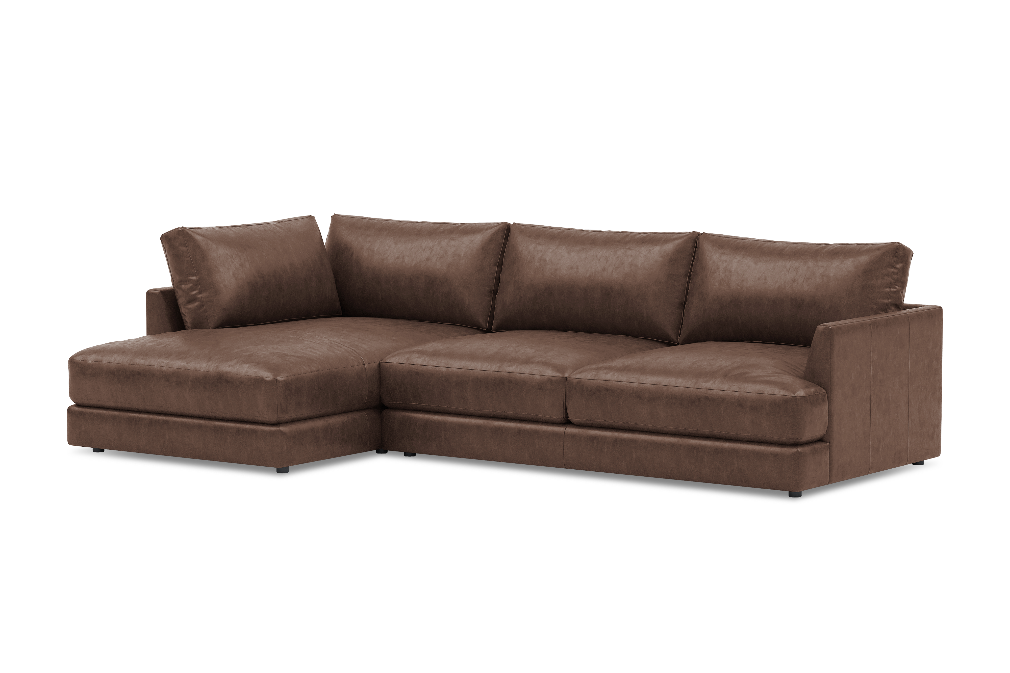 Valencia Serena Leather Three Seats with Left Chaise Sectional Sofa, Brown