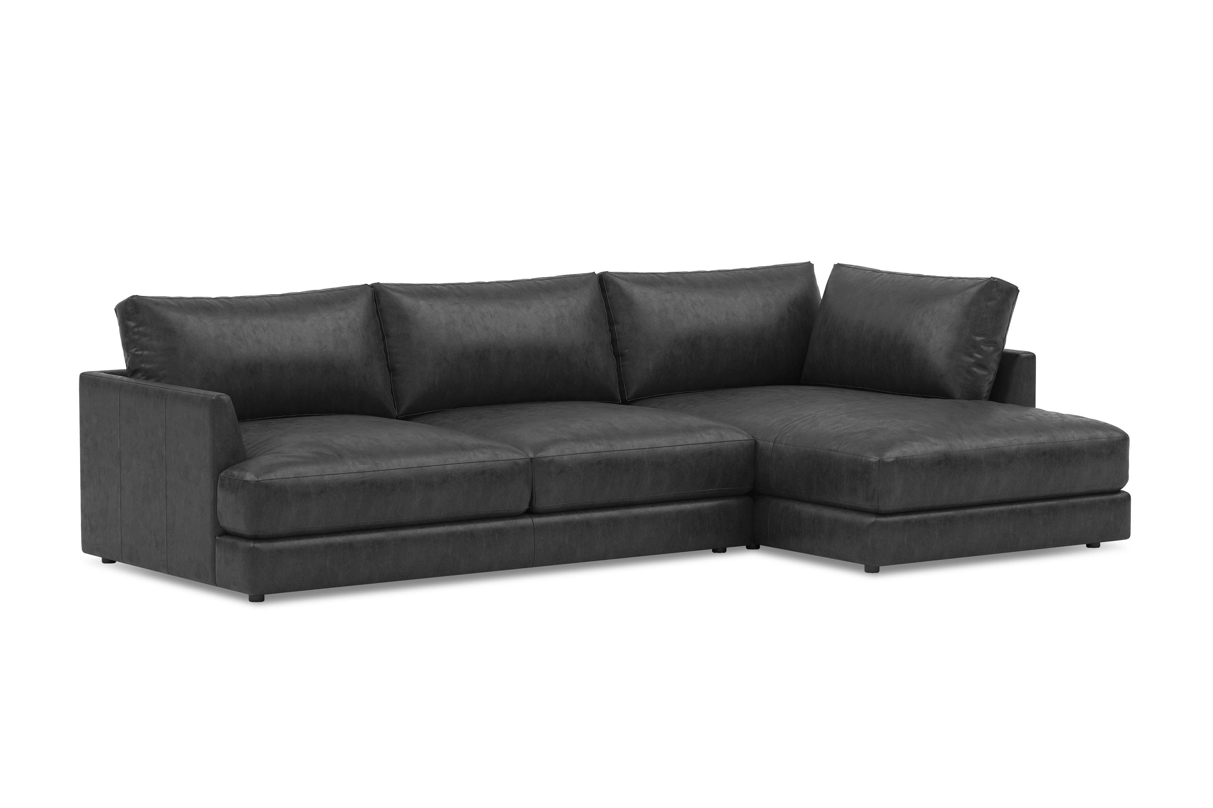 Valencia Serena Leather Three Seats with Right Chaise Sectional Sofa, Black