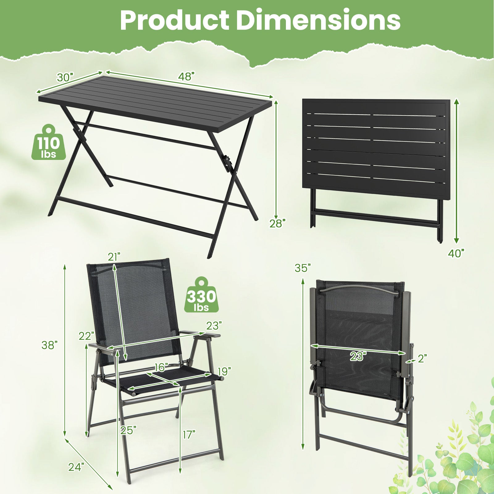 5-Piece Foldable Outdoor Dining Set for Backyard Garden Deck