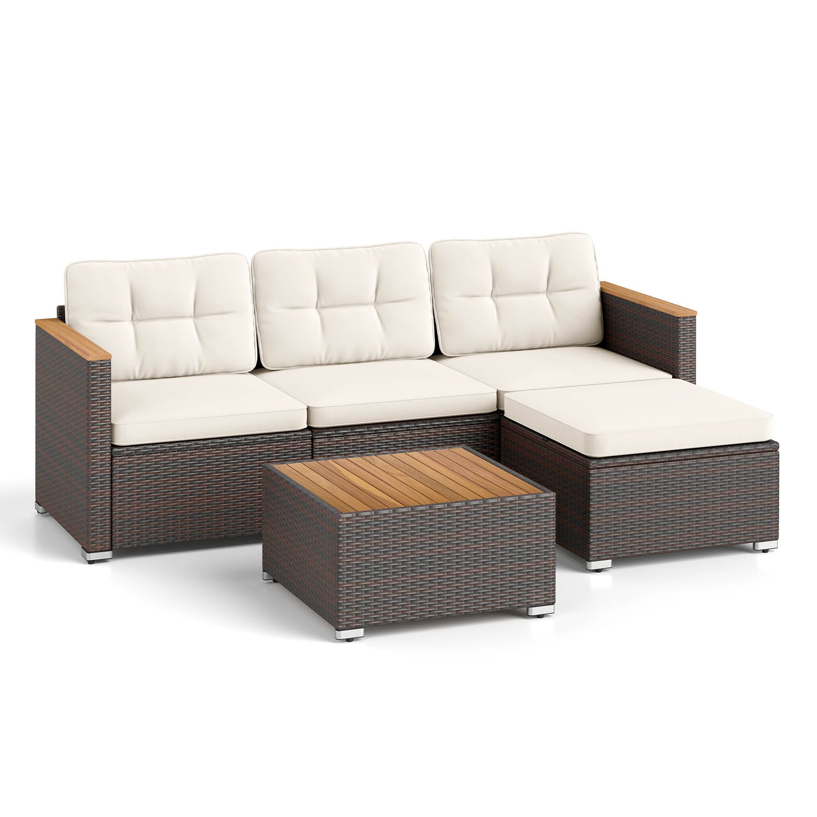 5-Piece Wicker Conversation Set Rattan Set with Cushions and Coffee Table