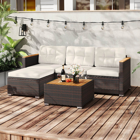 5-Piece Wicker Conversation Set Rattan Set with Cushions and Coffee Table