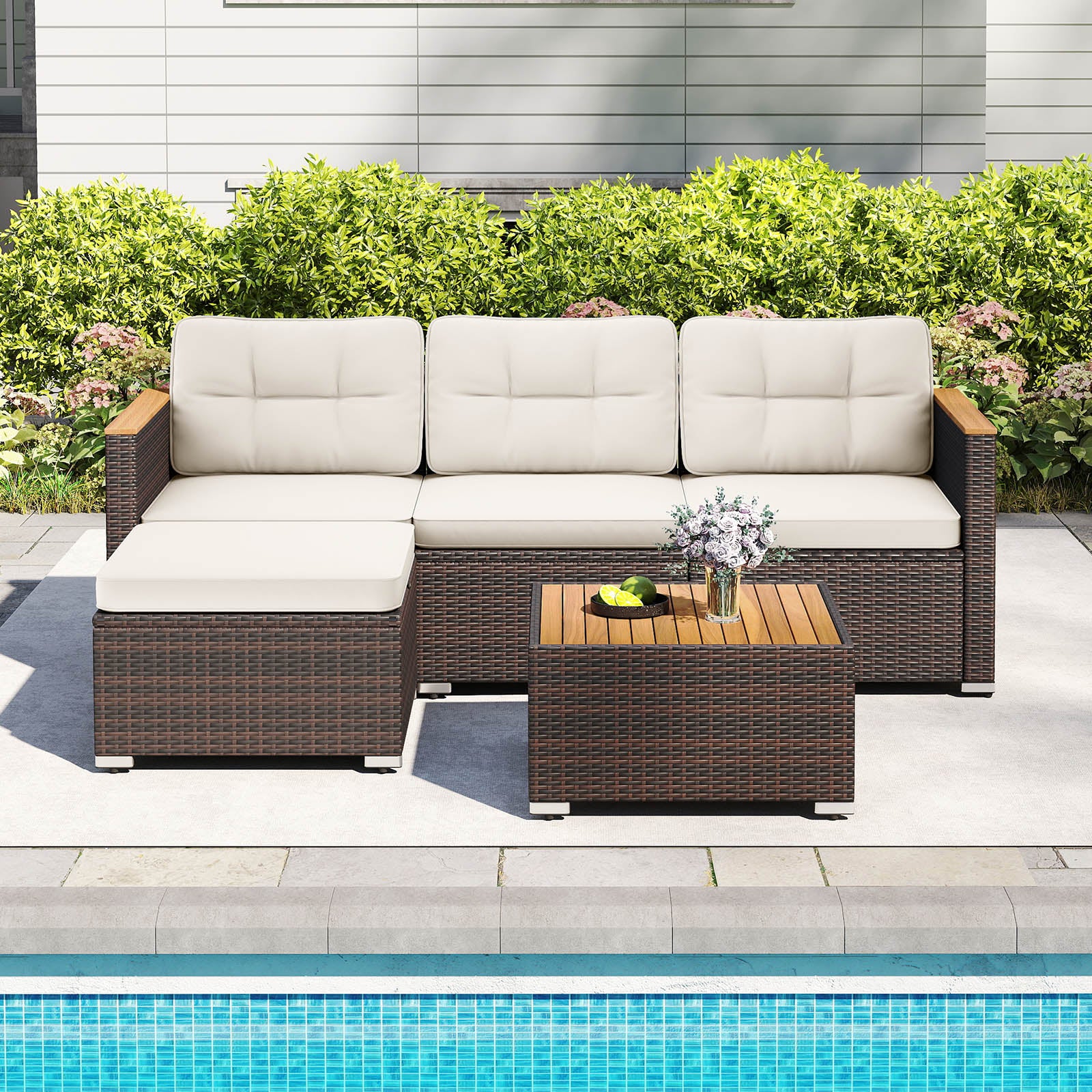 5-Piece Wicker Conversation Set Rattan Set with Cushions and Coffee Table