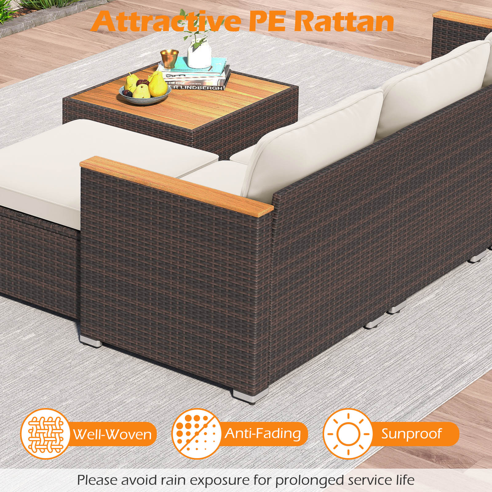 5-Piece Wicker Conversation Set Rattan Set with Cushions and Coffee Table