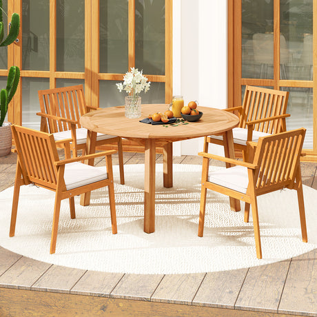 5 Pieces Acacia Wood Patio Dining Set with Umbrella Hole