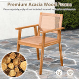 5 Pieces Acacia Wood Dining Set with Outdoor Table and Rattan Chairs for 4 Persons