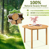 5 Pieces Outdoor Acacia Wood Dining Set Patio Round Table and Metal Chairs with Cushions