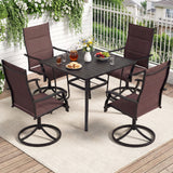 5 Pieces Outdoor Dining Set with 4 Swivel Chairs and 36 Inch Square Patio Table