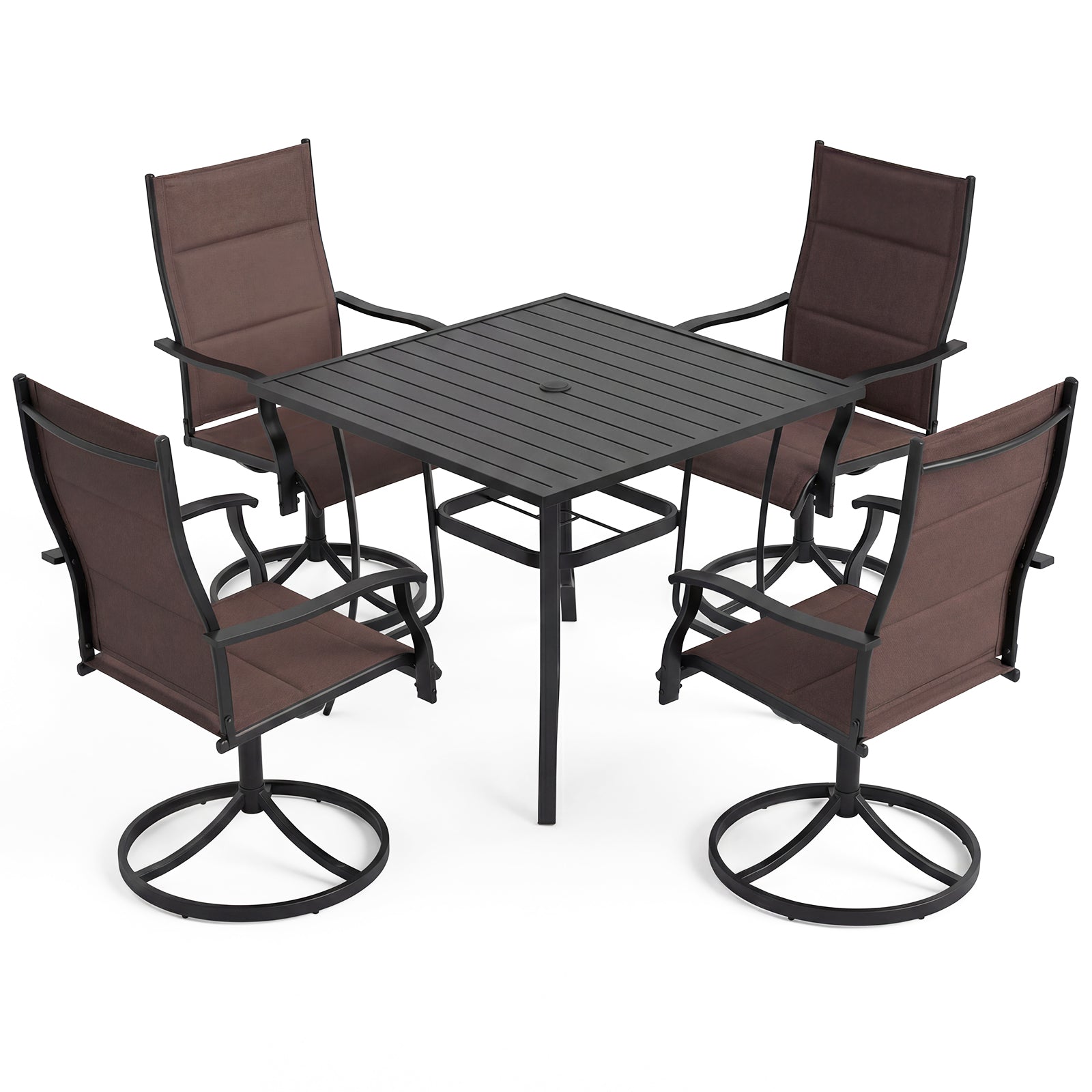 5 Pieces Outdoor Dining Set with 4 Swivel Chairs and 36 Inch Square Patio Table