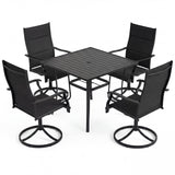 5 Pieces Outdoor Dining Set with 4 Swivel Chairs and 36 Inch Square Patio Table