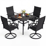 5 Pieces Outdoor Dining Set with 4 Swivel Chairs and 36 Inch Square Patio Table