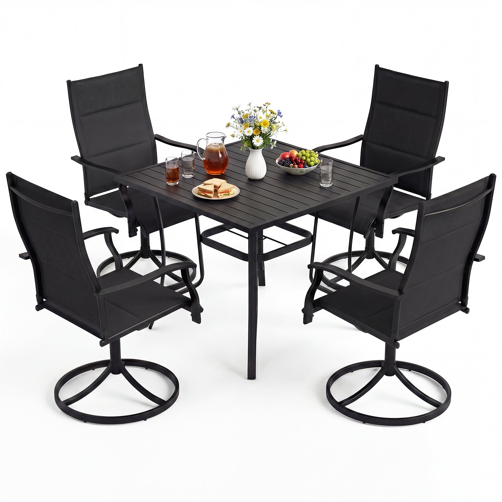 5 Pieces Outdoor Dining Set with 4 Swivel Chairs and 36 Inch Square Patio Table