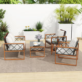 5 Pieces PE Wicker Patio Furniture Set with Acacia Wood Frame