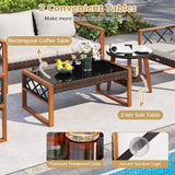 5 Pieces PE Wicker Patio Furniture Set with Acacia Wood Frame
