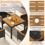 5 Pieces Patio Dining Table Set for 4 with Umbrella Hole