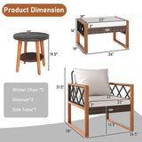 5 Pieces Patio Furniture Set PE Rattan Outdoor Conversation Set with Acacia Wood
