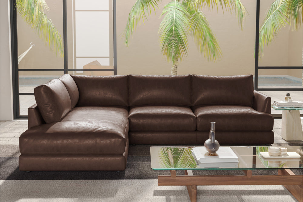 Valencia Serena Leather L-shape with Left Chaise Sectional Sofa, Brown