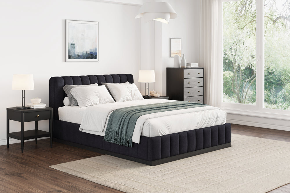 Valencia Reese Velvet Fabric Queen Bed Frame, Dark Navy