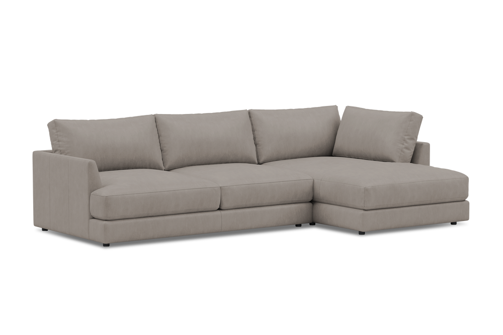 Valencia Serena Leather Three Seats with Right Chaise Sectional Sofa, Light Grey