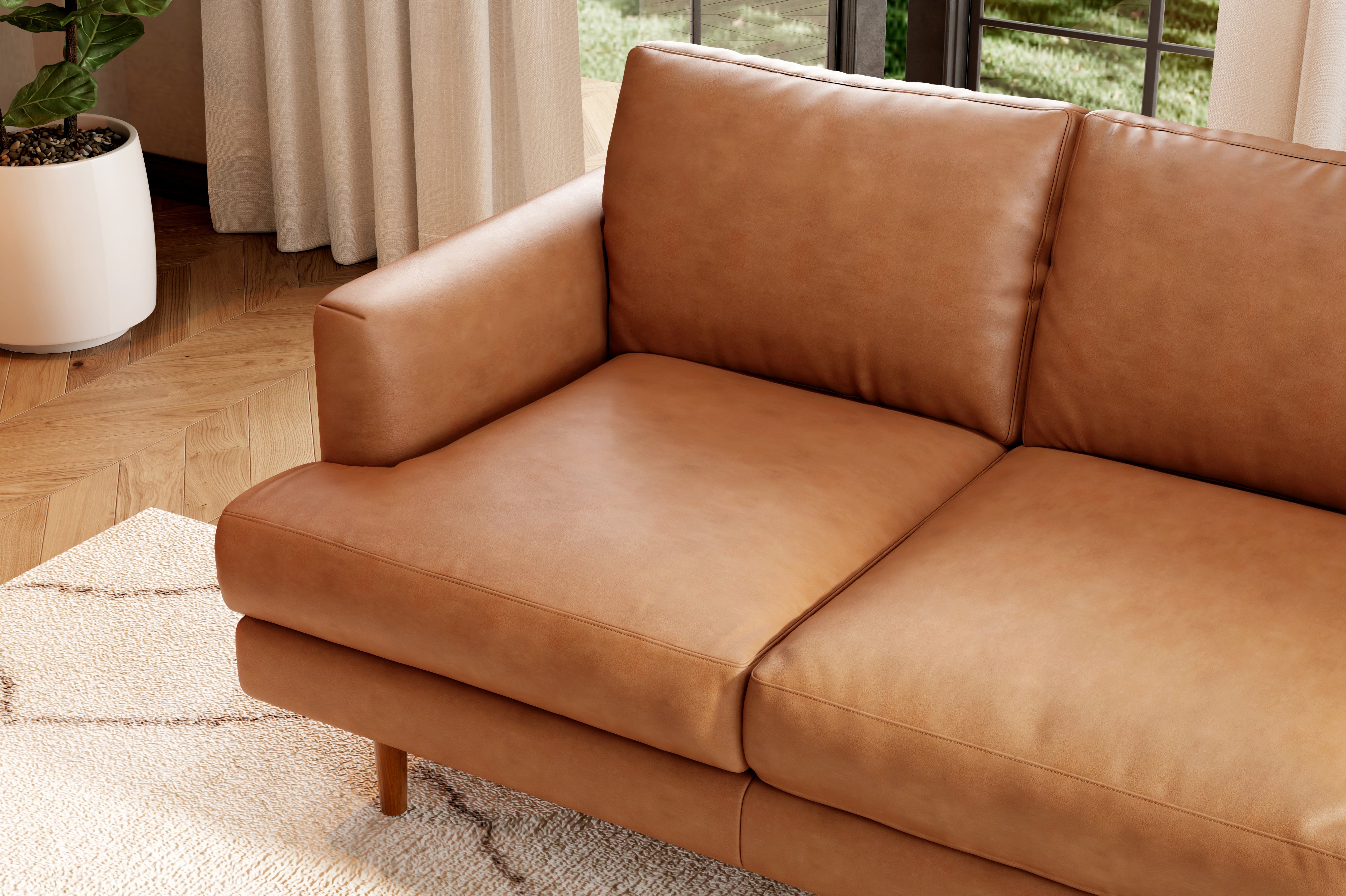 Valencia Grosseto Top Grain Leather Three Seats Sofa, Cognac