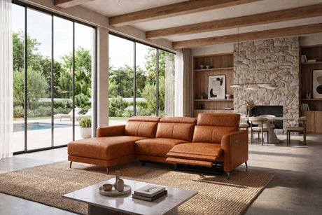 Andria Distressed Italian Aniline Leather Power Reclining Sectional Sofa