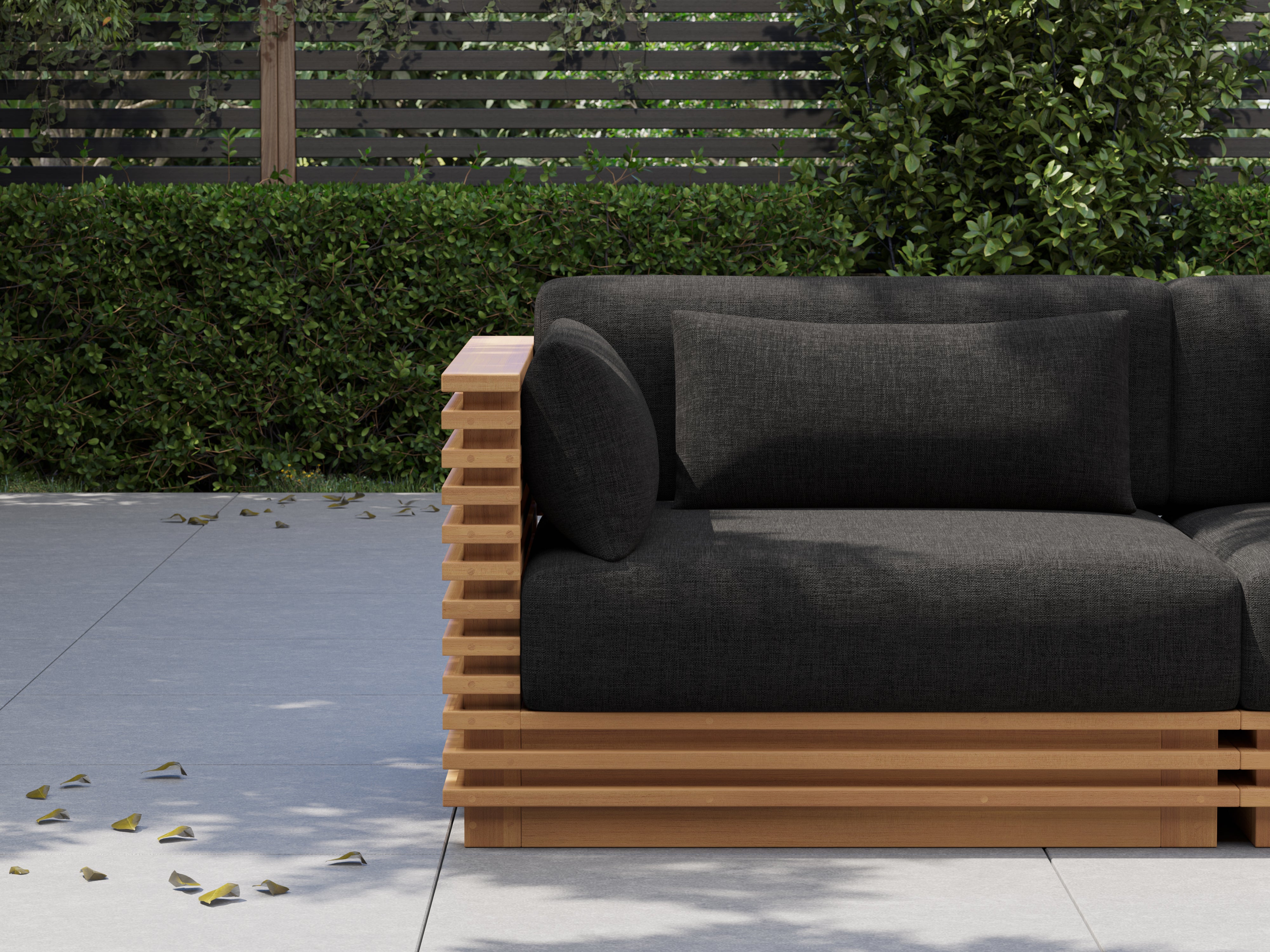 Valencia Elise Fabric Sectional Outdoor Three Seats Sofa, Black