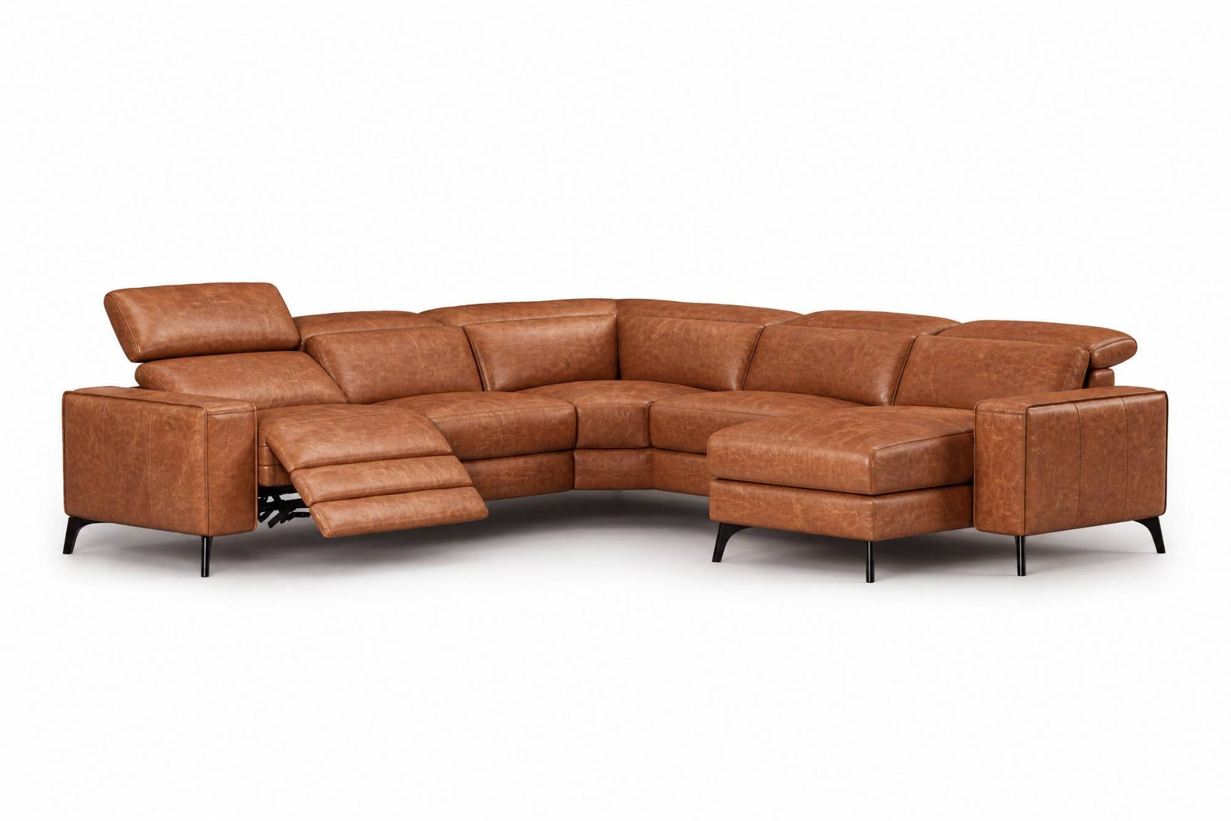Esther Distressed Italian Aniline Leather Corner Recliner Sectional Sofa