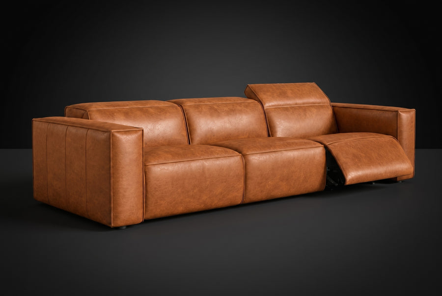 Emery Distressed Italian Aniline Leather Dual Recliner Sofa
