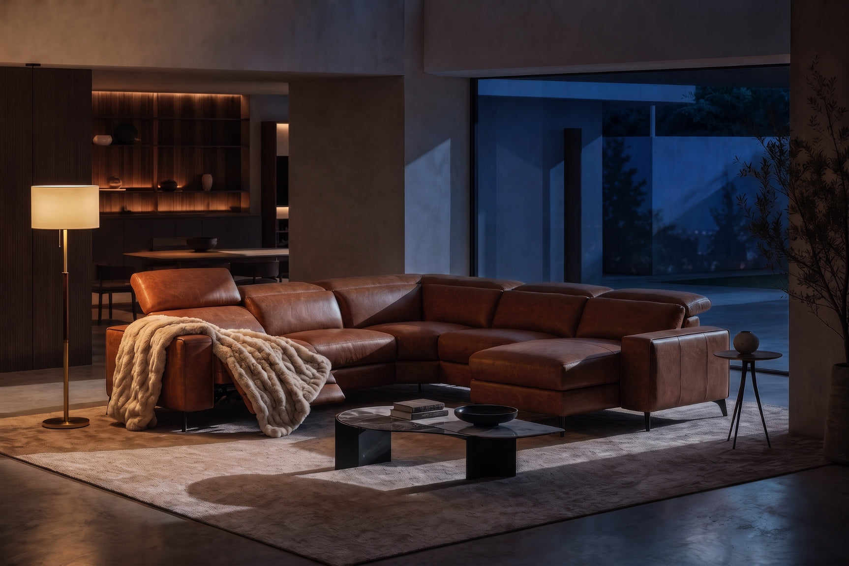 Esther Distressed Italian Aniline Leather Corner Recliner Sectional Sofa