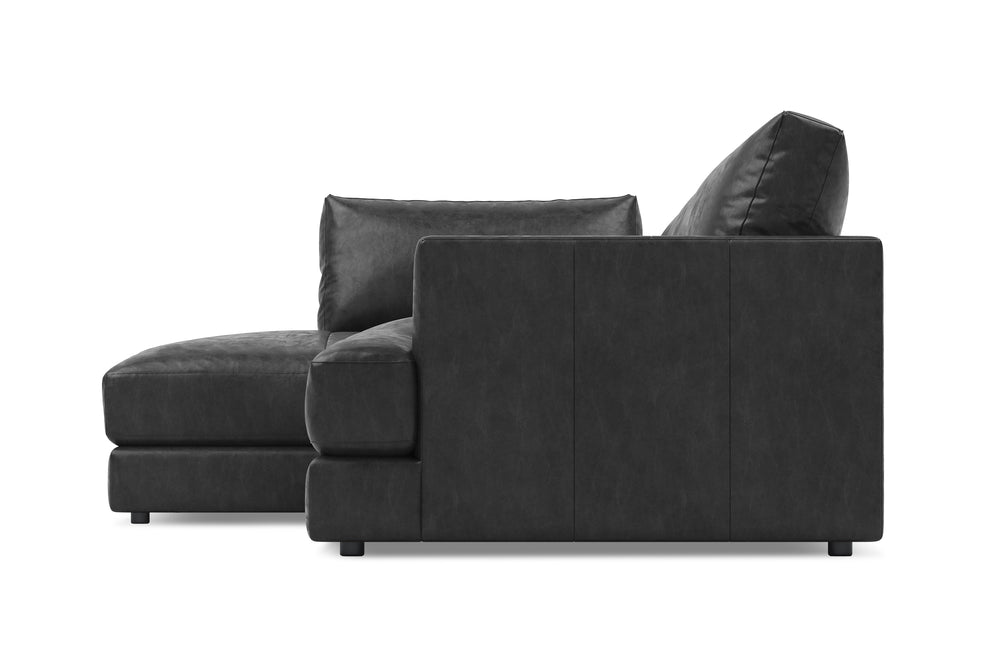 Valencia Serena Leather Three Seats with Left Chaise Sectional Sofa, Black