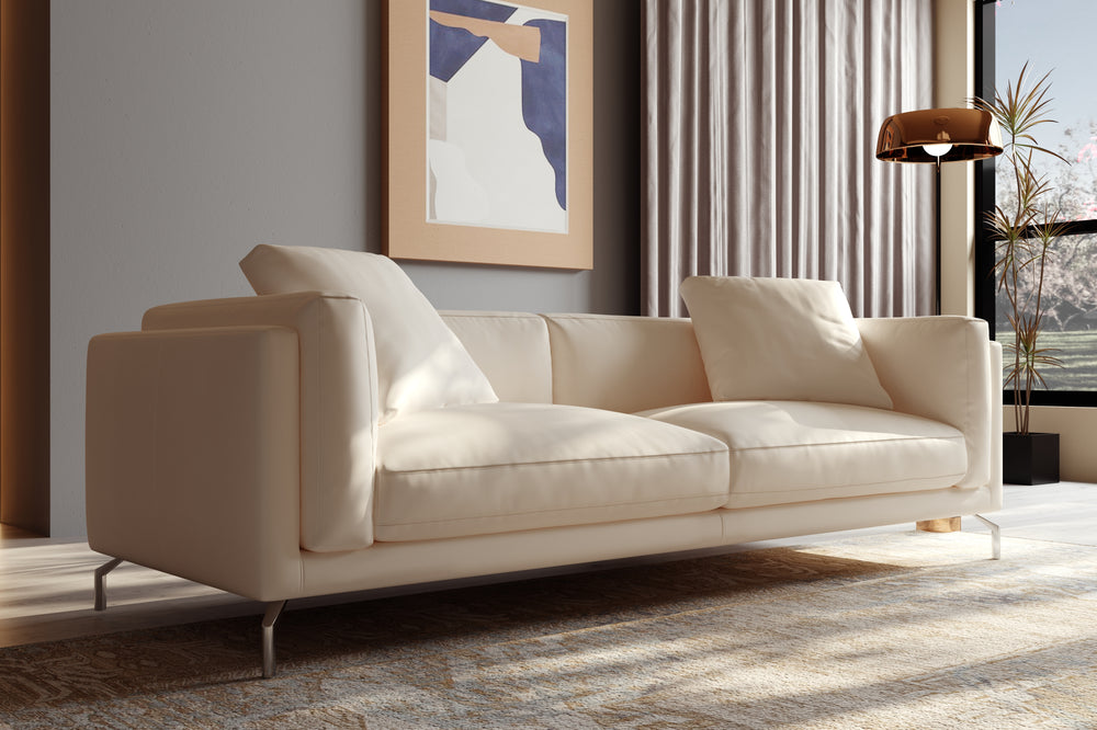 Valencia Zadar Leather Wide Seats Sofa, Beige Color