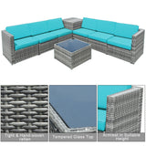8 Piece Wicker Sofa Rattan Dinning Set Patio Furniture with Storage Table