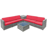 8 Piece Wicker Sofa Rattan Dinning Set Patio Furniture with Storage Table