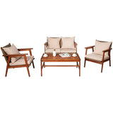 4 Piece  Acacia Wood Patio Rattan Furniture Set
