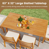 6 Pieces Patio Acacia Wood Dining Set with Bench Rectangular Table and Chairs