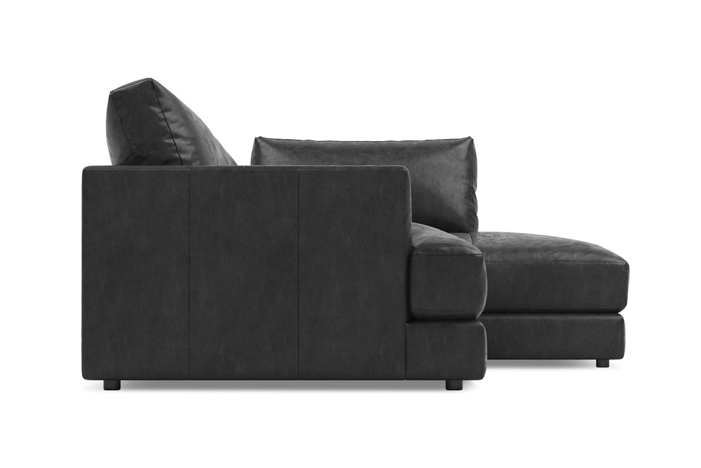 Valencia Serena Leather Three Seats with Right Chaise Sectional Sofa, Black